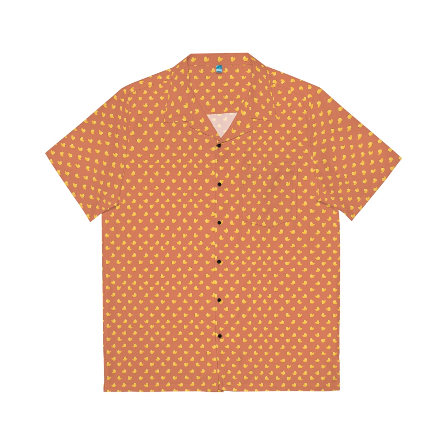Li'l Chicky - Carry On Crow Clothing Co. - vibrant orange shirt with cute cartoon chick pattern - button up bird print shirt- front